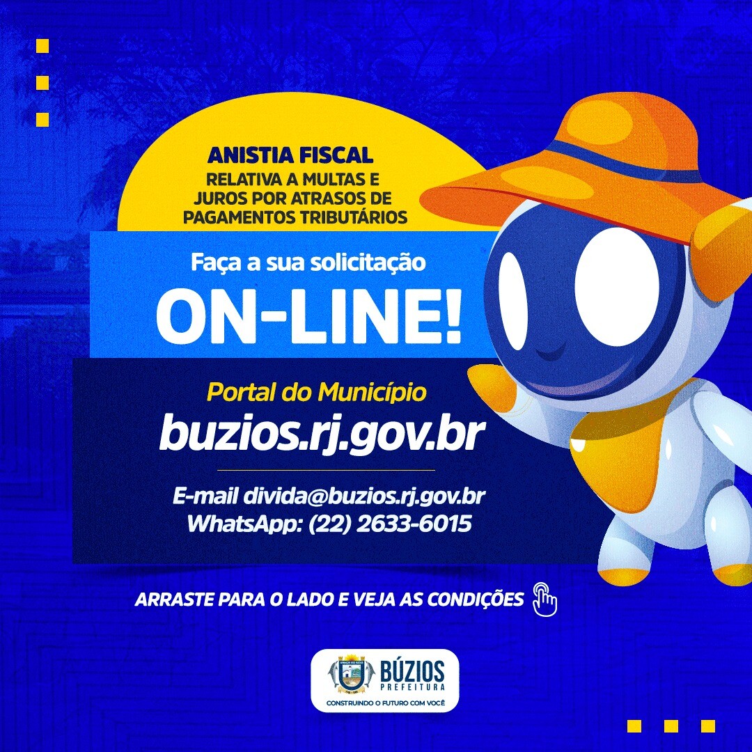 Campanha de Anistia Fiscal de débitos de juros e multas que concede redução de 100% pode ser realizada online em Búzios