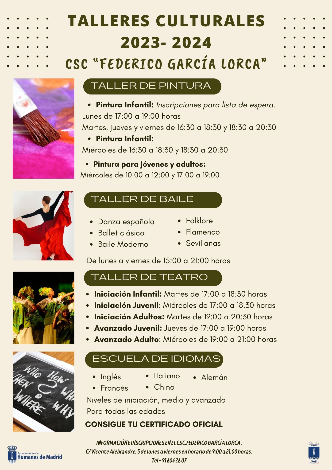 Abiertas las inscripciones para los cursos y talleres culturales del curso 2023-24